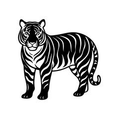 tiger silhouette, black and white silhouette, vector and illustration