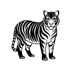 tiger silhouette, black and white silhouette, vector and illustration