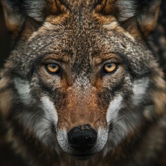 Fototapeta premium Close up portrait of an iberian wolf showing its intense gaze in a natural environment