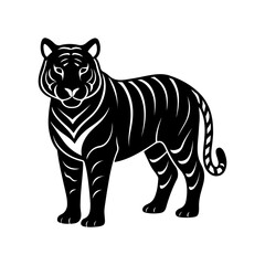 tiger silhouette, black and white silhouette, vector and illustration