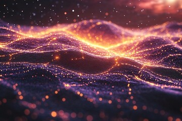 Obraz premium A purple and orange landscape with a lot of glowing dots