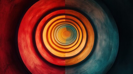 Vibrant concentric circles blending warm and cool tones create a mesmerizing visual journey through color and form