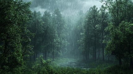 Fototapeta premium The photo shows a beautiful forest with a path in the middle. The sun is shining through the trees.