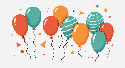 Obraz premium Retro Groovy Funky Style Flat Color Party Decorations Set – Bows, Balloons, Confetti & More 