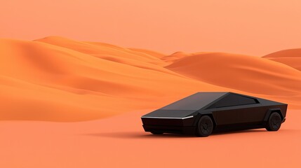 Obraz premium Electric cars electricity autonomous concept. Futuristic black vehicle in an orange desert landscape.