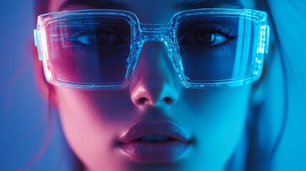 Close-up portrait of a stylish woman in transparent glasses