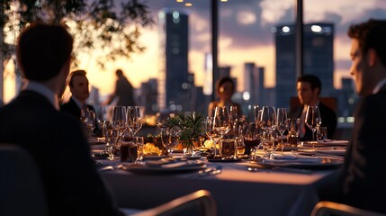 Formal Business Dinner with Executives Seated at an Elegant Table