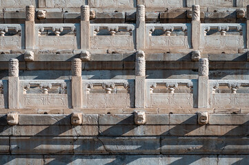 Close-up of the white marble carved fence in the Forbidden City in Beijing