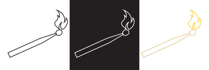 Match stick with fire icon. Vector illustration. isolated on white and black background. EPS 10