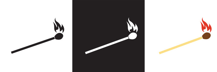 Match stick with fire icon. Vector illustration. isolated on white and black background. EPS 10