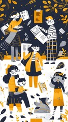 Obraz premium Happy Family with Kids Illustration