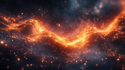 Fototapeta premium Vibrant cosmic energy flows through a mystical night sky filled with glowing particles and swirling fire-like formations