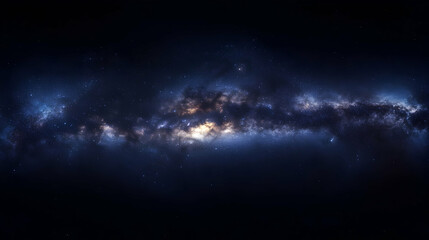 Fototapeta premium Panoramic view of the Milky Way galaxy at night, showing its nebulae and stars.