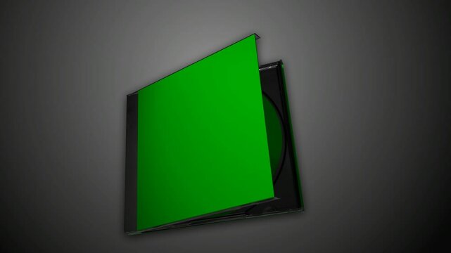 CD DVD in a plastic box, CD box green screen advertising template empty for placeholder