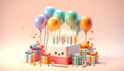 3D Plain background with birthday candles and confetti copy space above. concept as A clean plain background featuring lit birthday candles and colorful confetti symbolizing joy and festivity in celeb
