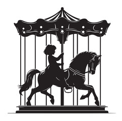 children riding horse on a carousel silhouette vector illustration