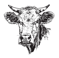 Cow head sketch hand drawn