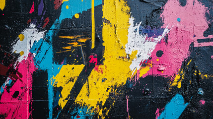 Brightly colored abstract street art with dynamic patterns on a city wall