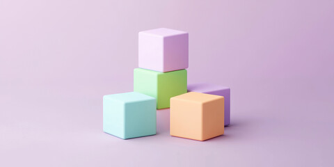 Obraz premium Colorful pastel cubes arranged on a soft purple minimalistic background