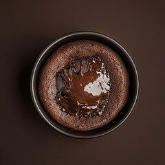 Top view of a rich and gooey chocolate lava cake