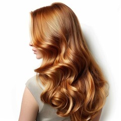 Naklejka premium Elegant wavy red hair styled with natural golden highlights