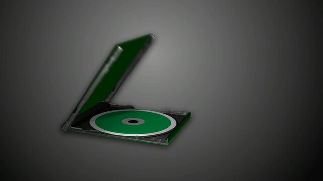 CD DVD in a plastic box, CD box green screen advertising template empty for placeholder