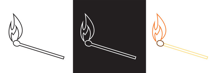 Match stick with fire icon. Vector illustration. isolated on white and black background. EPS 10