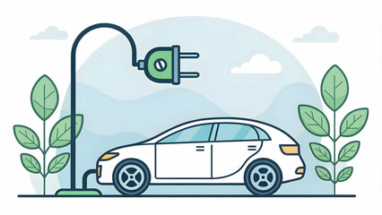 Electric Car Icon with Charging Plug Illustrating Electric Vehicle Technology Concept