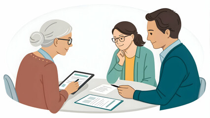 Healthcare Financial Advisor Negotiating with Suppliers Using Documents and Tablet on Plain Background for Strategic Cost Management