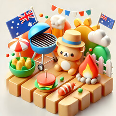 3D Soft Abstract Australia Day BBQ Background concept as Soft abstract digital art background featuring Australian BBQ elements and festive colors symbolizing community gathering and celebration with 