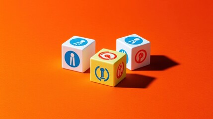 Obraz premium Colorful cubes with information and process icons on orange background.