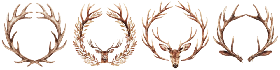 Fototapete Rund Detailed Deer Antler Silhouette Graphic Set for Vintage Rustic Design Elements  This collection includes various renditions of deer antlers in a monochrome © R Studio
