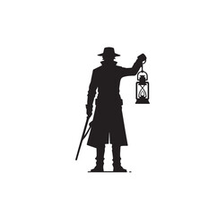 Man holding lantern silhouette vector illustration