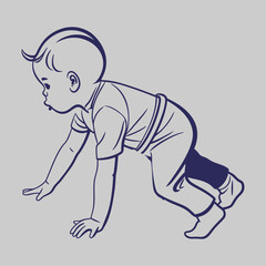 baby crawling pencil art and illustration