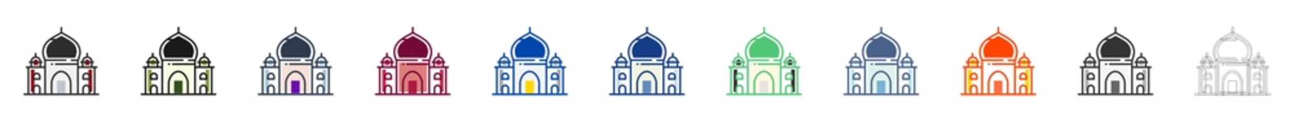 Taj Mahal Collection of A simple, minimalistic, flat line icon with an isolated outline.