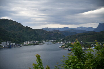 The beautiful countryside of Norway near Alesund and the grand panorama scenery of the great area.