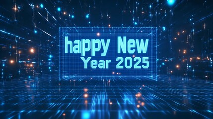 Fototapeta premium Happy New Year 2025: A Digital Dawn