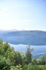 The beautiful countryside of Norway near Alesund and the grand panorama scenery of the great area.