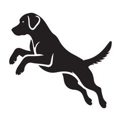Silhouette of  a Labrador Retriever in a striking pose, such as Leaping mid-air attentively