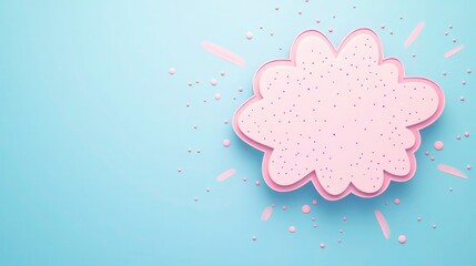 A comic-style explosion bubble in pastel pink with scattered dots, set on a light blue background. The soft edges and playful tone of the bubble create a charming and inviting visual space for copy.