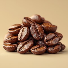 Obraz premium Freshly roasted coffee beans, ideal for coffee lovers, marketing, professional photography, and culinary purposes, with an enticing aroma and rich taste.