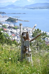 The beautiful countryside of Norway near Alesund and the grand panorama scenery of the great area.