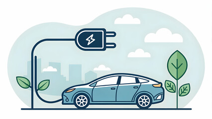 Electric Car Icon Charging Plug Concept - Electric Vehicle Technology Illustration for Stock Photo