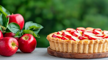 A scrumptious traditional apple pie with a golden, flaky crust, ideal for family gatherings and desserts.