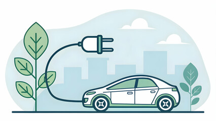 Electric Car Icon with Charging Plug Symbolizing Electric Vehicle Technology Concept