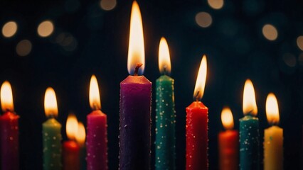 Colorful Candle with Bright Flame and Vibrant Glow

