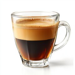 A detailed shot of a hot espresso cup topped with a rich crema.