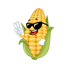 Cool Corn Cartoon Character.