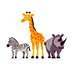 Obraz premium Cute cartoon animals zebra, giraffe, and rhinoceros together