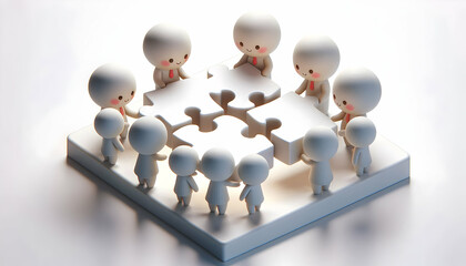 Obraz premium 3D Soft abstract digital art with team connecting puzzle pieces copy space below. concept as A soft abstract digital art scene of a team connecting puzzle pieces symbolizing collaboration and problem 
